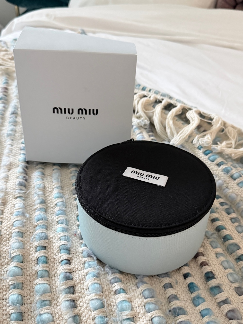 Miu Miu Black and Light Blue Round Zippered Travel Case